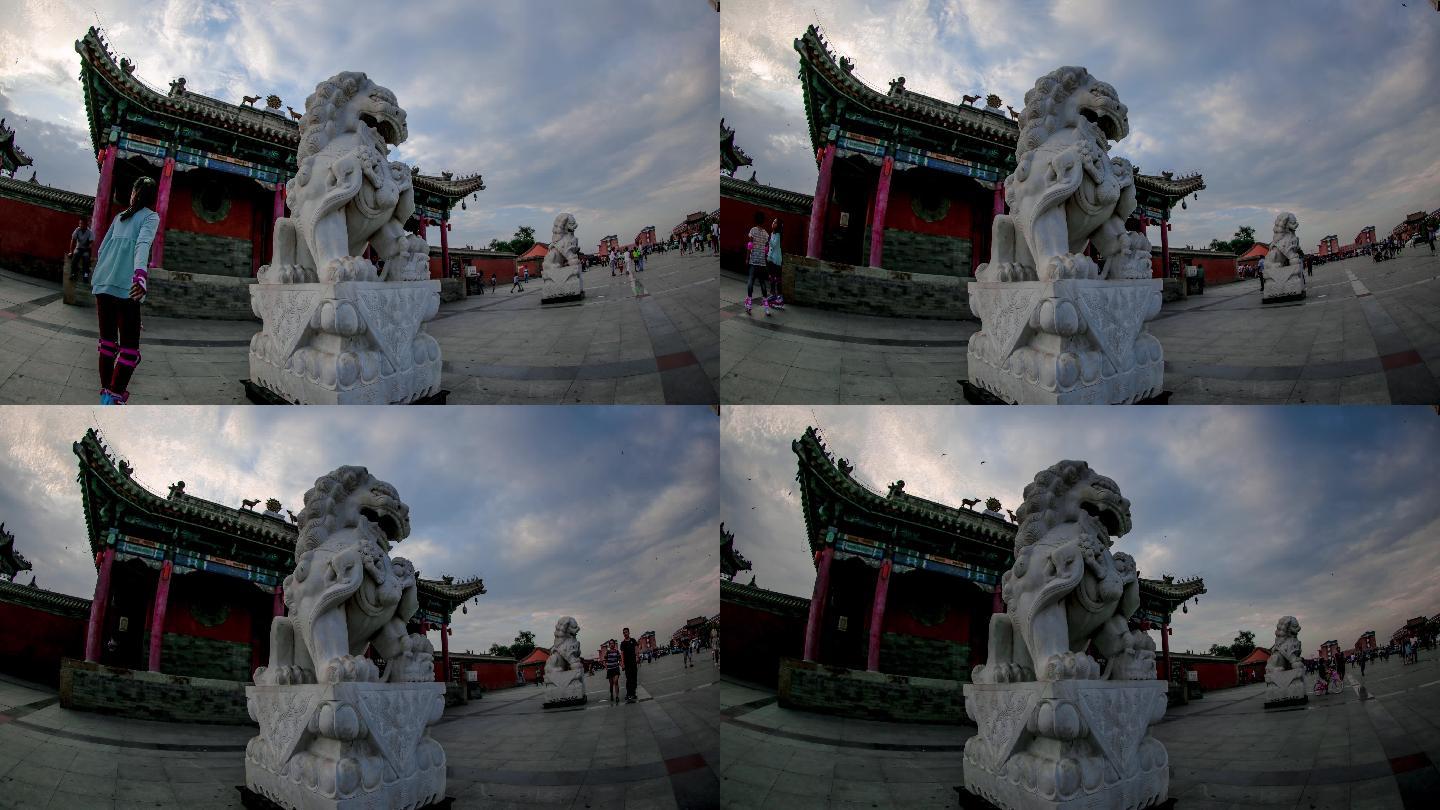 庙门前狮子石像延时摄影