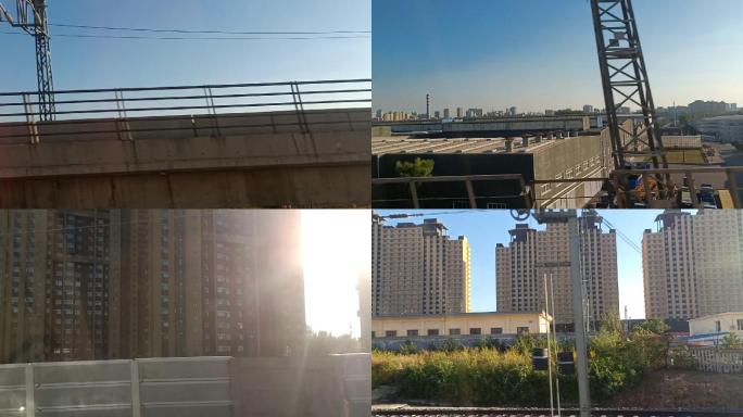 高铁动车火车驶入长春站窗外景色