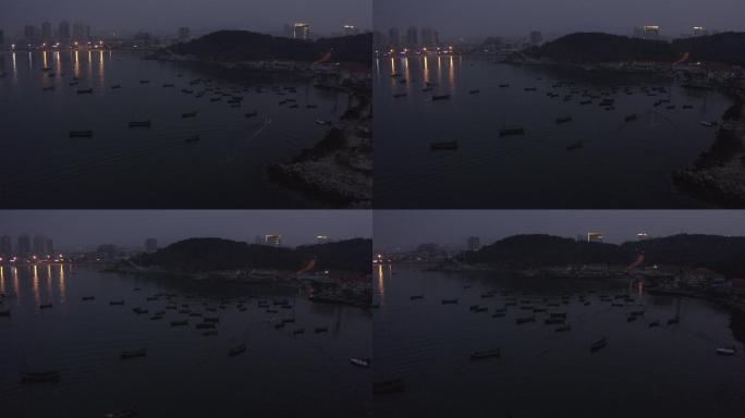 4K-log渔港夜景航拍