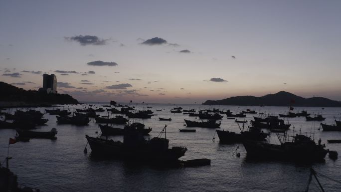 4K-log威海渔港海上日出唯美航拍