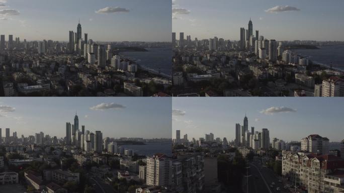 4K-log烟台高楼大厦城市航拍