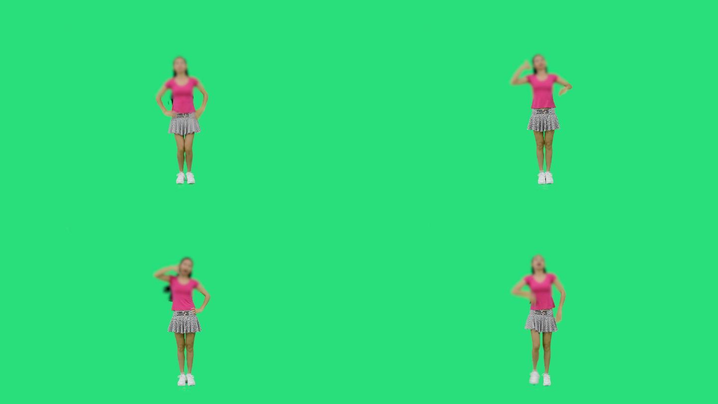 女人在跳手语儿童舞蹈绿屏抠像视频素材