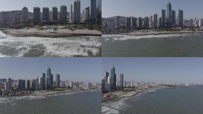 4K-log烟台海边城市大景航拍