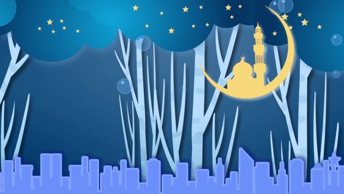 轻音乐卡通夜晚树林月亮背景循环
