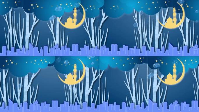 轻音乐卡通夜晚树林月亮背景循环