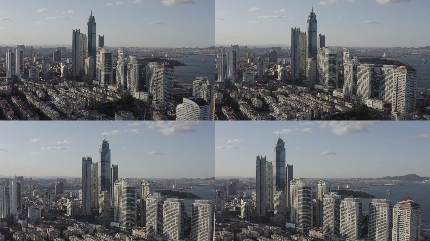 4K-log烟台芝罘区城市大景航拍