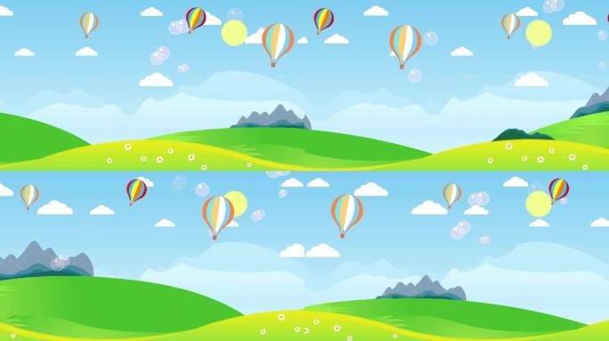 热气球球绿地晴空卡通场景循环