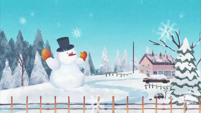 卡通下雪雪人冬天背景