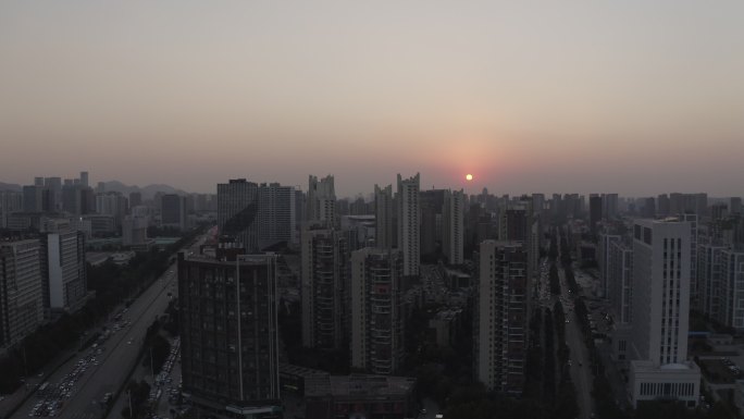 4K-log济南城市大景航拍夕阳