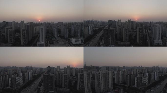 4K-log济南城市大景航拍夕阳
