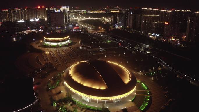 4K-log洛阳体育中心夜景城市夜景航拍