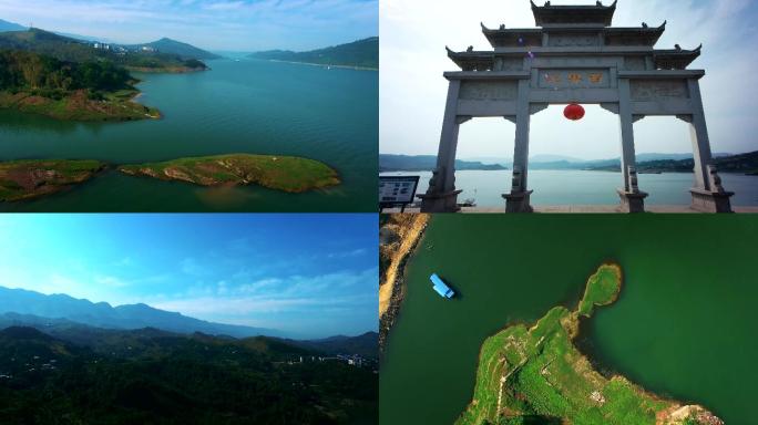 4K航拍长江湖泊山丘