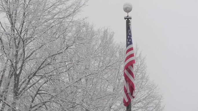 美国国旗风雪中