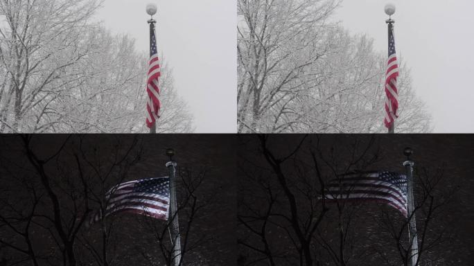 美国国旗风雪中