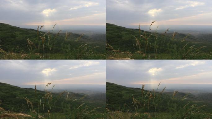 实拍落日云朵夕阳山景色晚霞