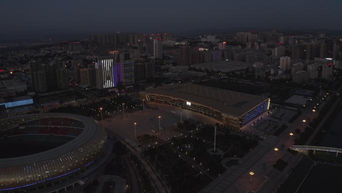 4K-log三门峡国际文博城夜景航拍