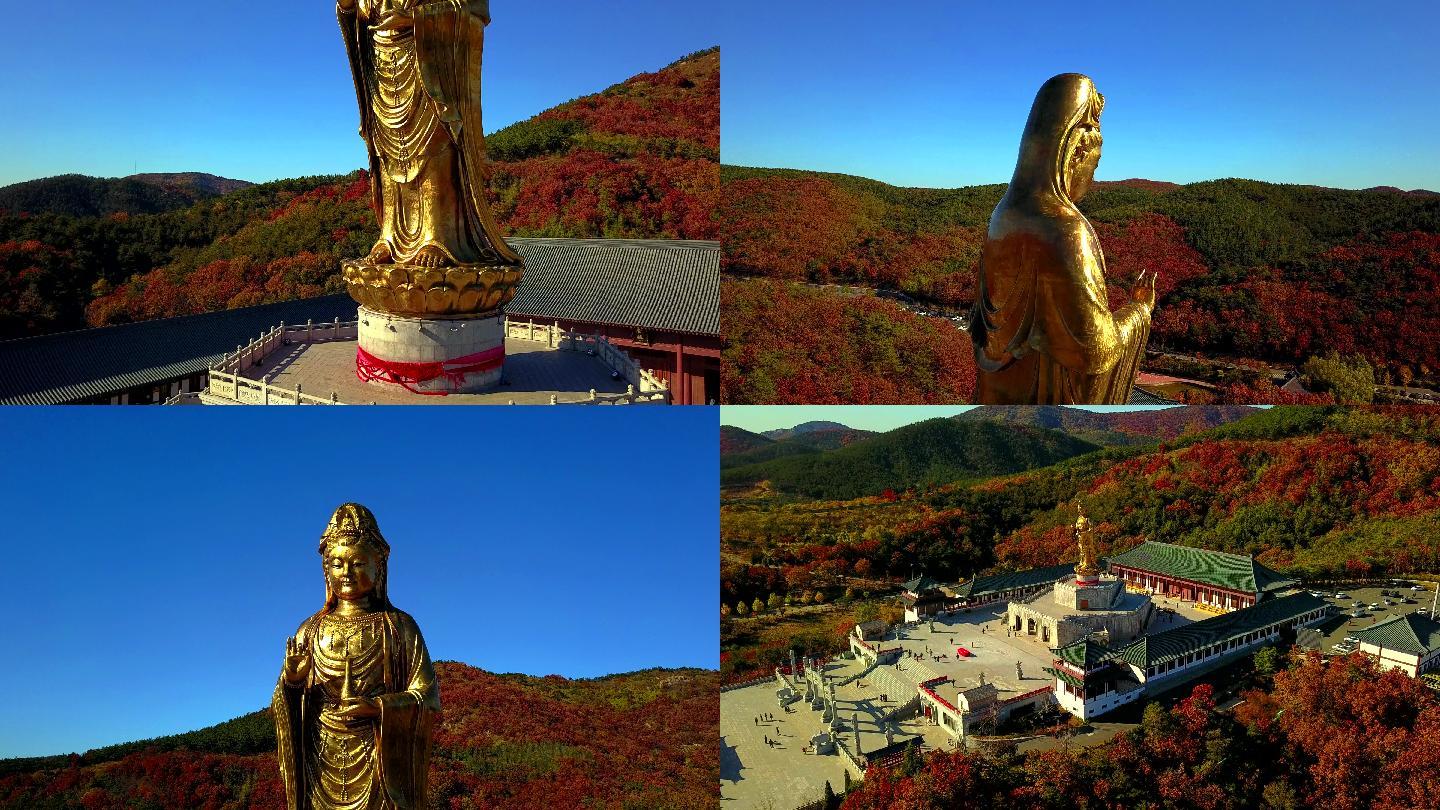 航拍横山寺观音阁秋天公园景色