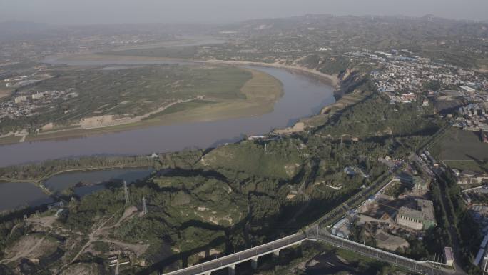 4K-log黄河弯道三门峡段航拍