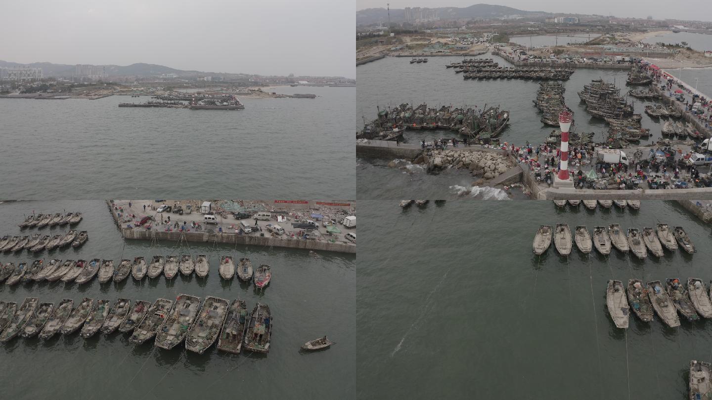 4K-log渔港渔船日照渔村