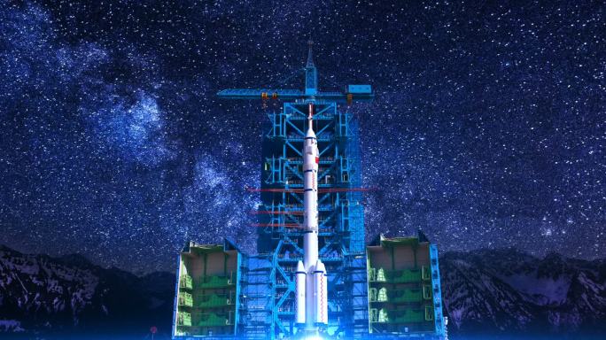 中国航天航空火箭发射塔唯美星空舞台背景