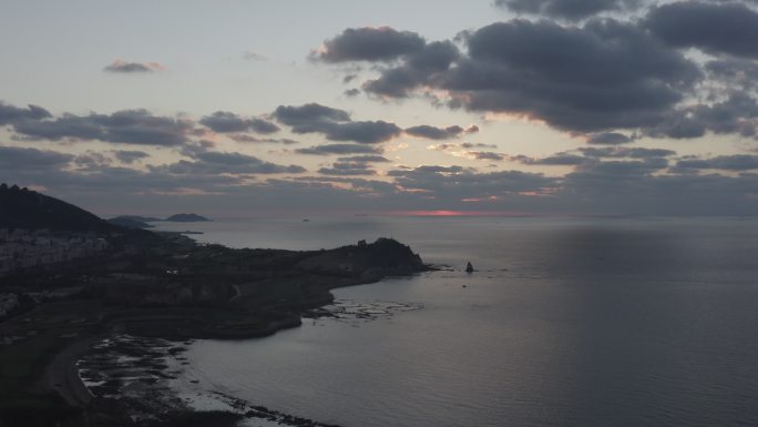 4K-log青岛海上日出石老人风景区日出