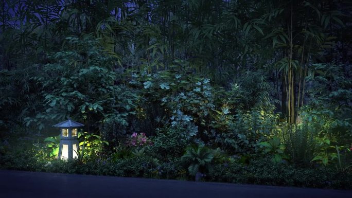 别墅花园-野外-小灯-植物