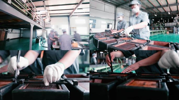 泾阳茯茶工厂生产线工人加工茯砖茶制茶工业
