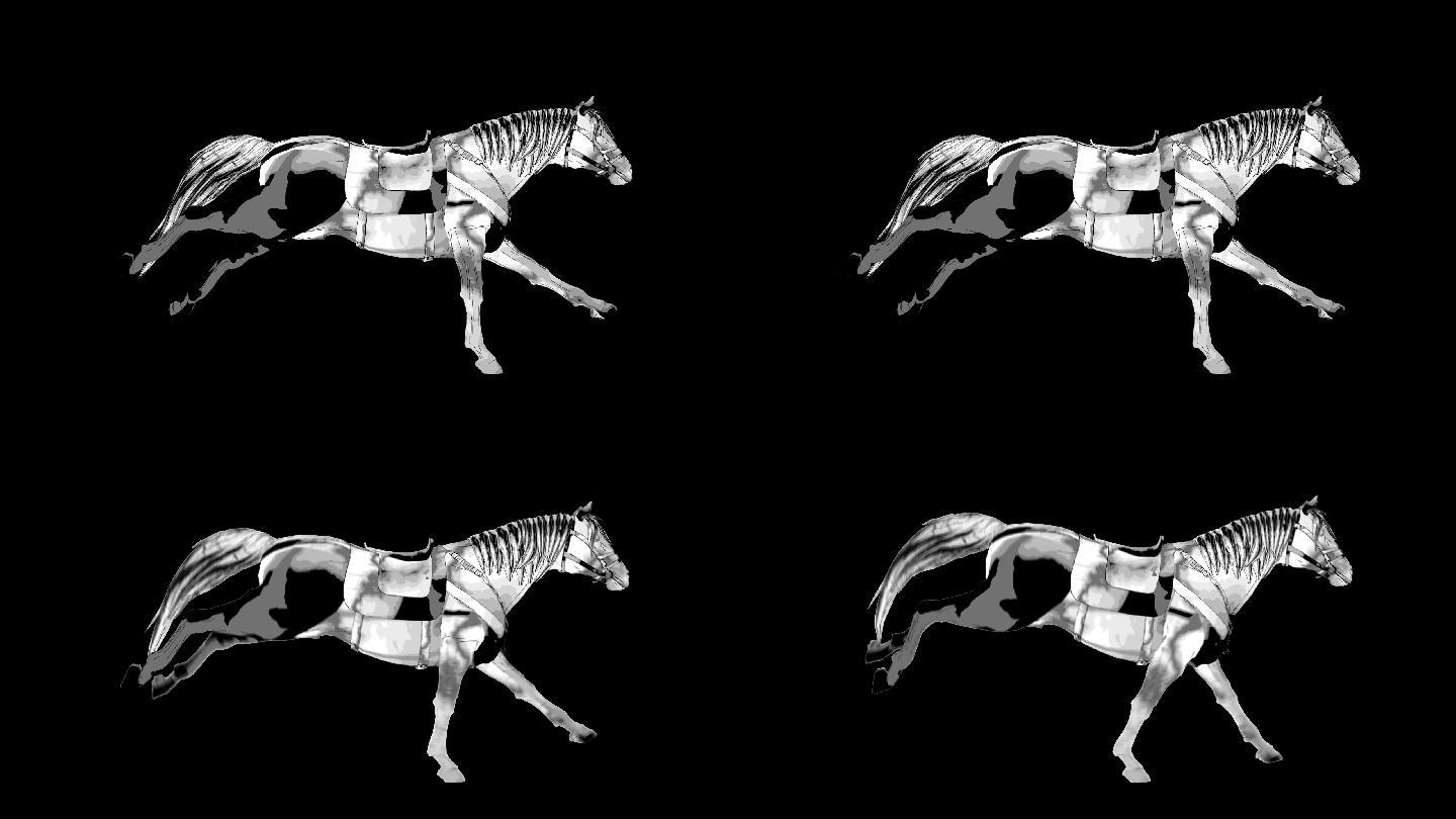 水墨马奔跑的马马跑左视图