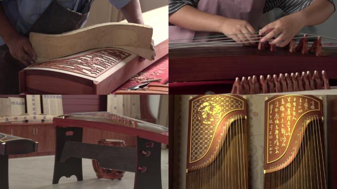 古筝乐器制作过程高清素材