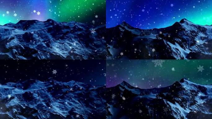 星空夜下极光里的雪山循环