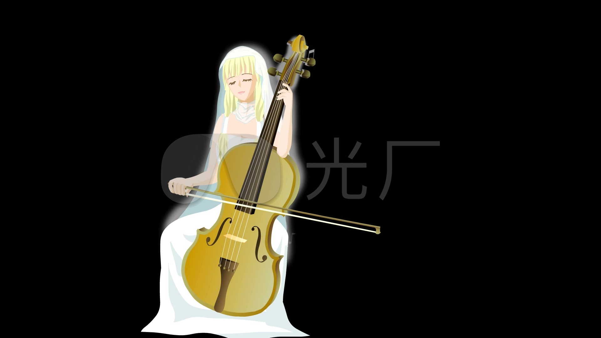 全息全息素材卡通动画女孩大提琴_1920X108