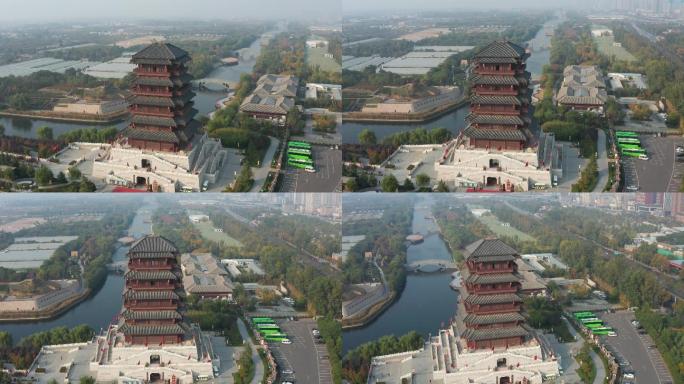 4K西安汉城湖汉长安城长风阁宝塔航拍视频