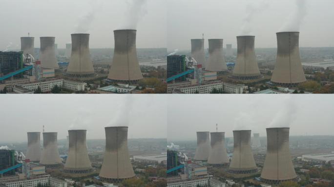 4K火力发电厂大烟囱环境污染航拍视频素材