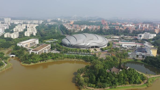 航拍广州大学城体育馆