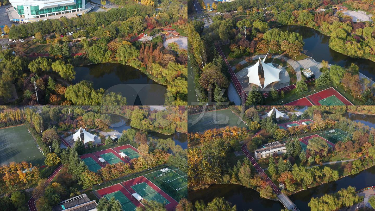 4K城市运动公园秋景航拍视频素材
