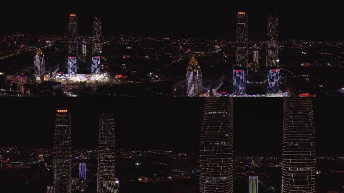 4K-log昆明双塔夜景航拍