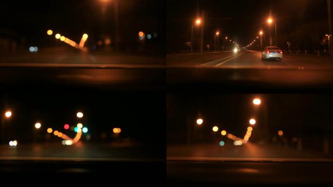 夜晚开车、光斑、光晕、街路、路灯