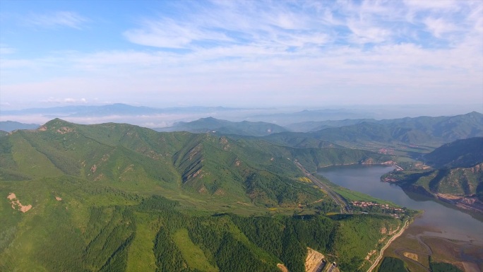 航拍高速公路施工山里美景