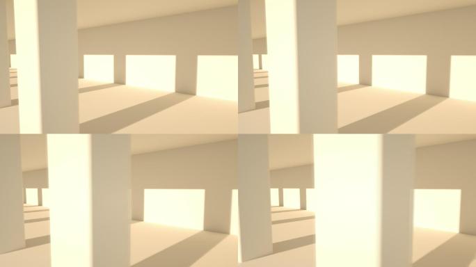 明媚阳光照射下的抽象简洁的长廊