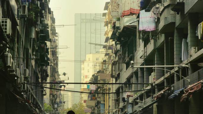 武汉老街城市人口密集肺炎空镜