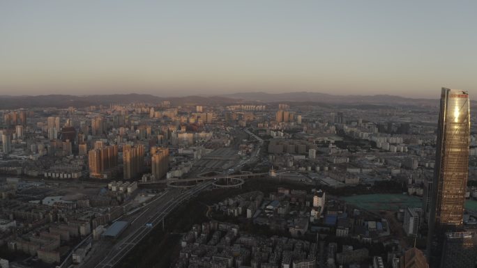 4K-log昆明万达双塔昆明城市大景航拍