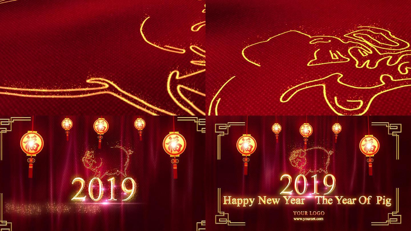 2019中国乙亥猪年新年金色飞舞粒子春节