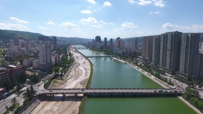 甘肃天水西河天水藉河风景线航拍漂亮