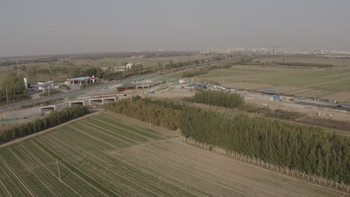 4K-log山东商河道路施工航拍