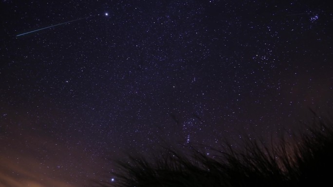 夜晚草地上空的流星雨无缝循环