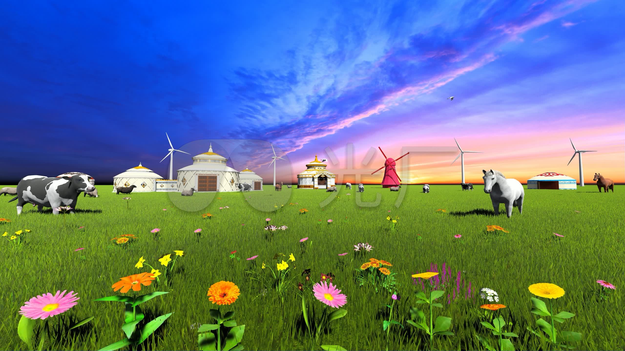 美丽的大草原_2560x1440_高清视频素材下载(编号:3119803)_舞台背景