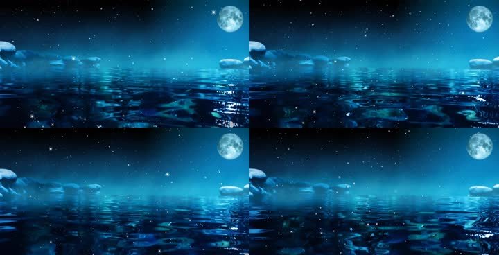 动画月亮大海星星闪烁