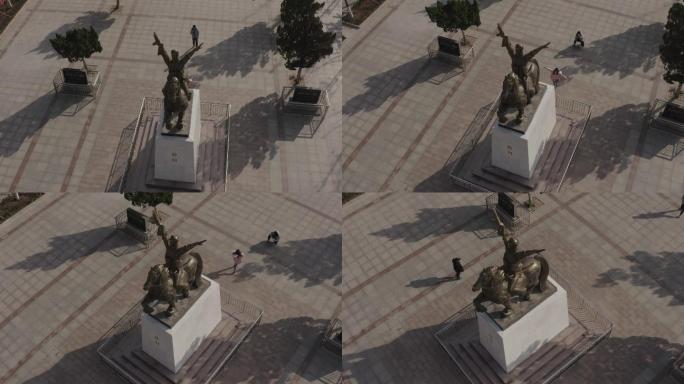 4K-log济南英雄山胜利雕塑航拍