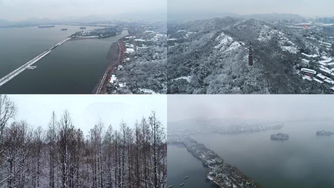 航拍西湖雪景