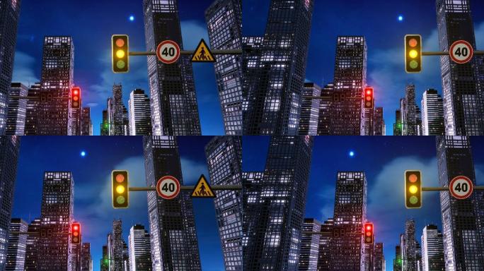 【原创】城市夜景街道红绿灯舞台背景视频